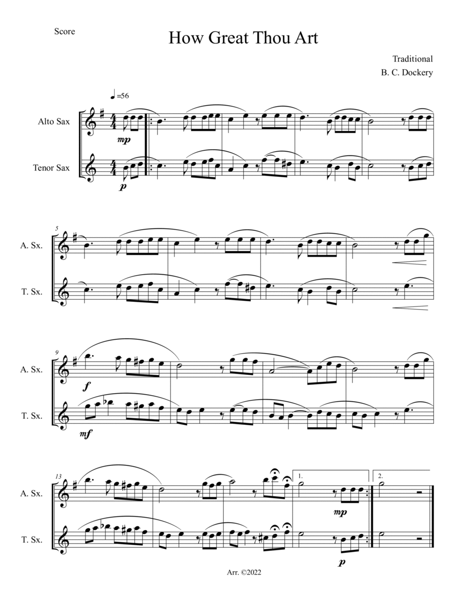 How Great Thou Art (Alto and Tenor Sax Duet) Woodwind Duet scores gallery preview page 1