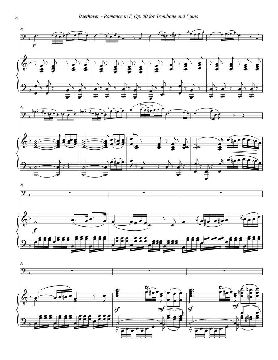 Romance No. 2 in F, Op. 50 for Trombone & Piano Piano scores gallery preview page 4