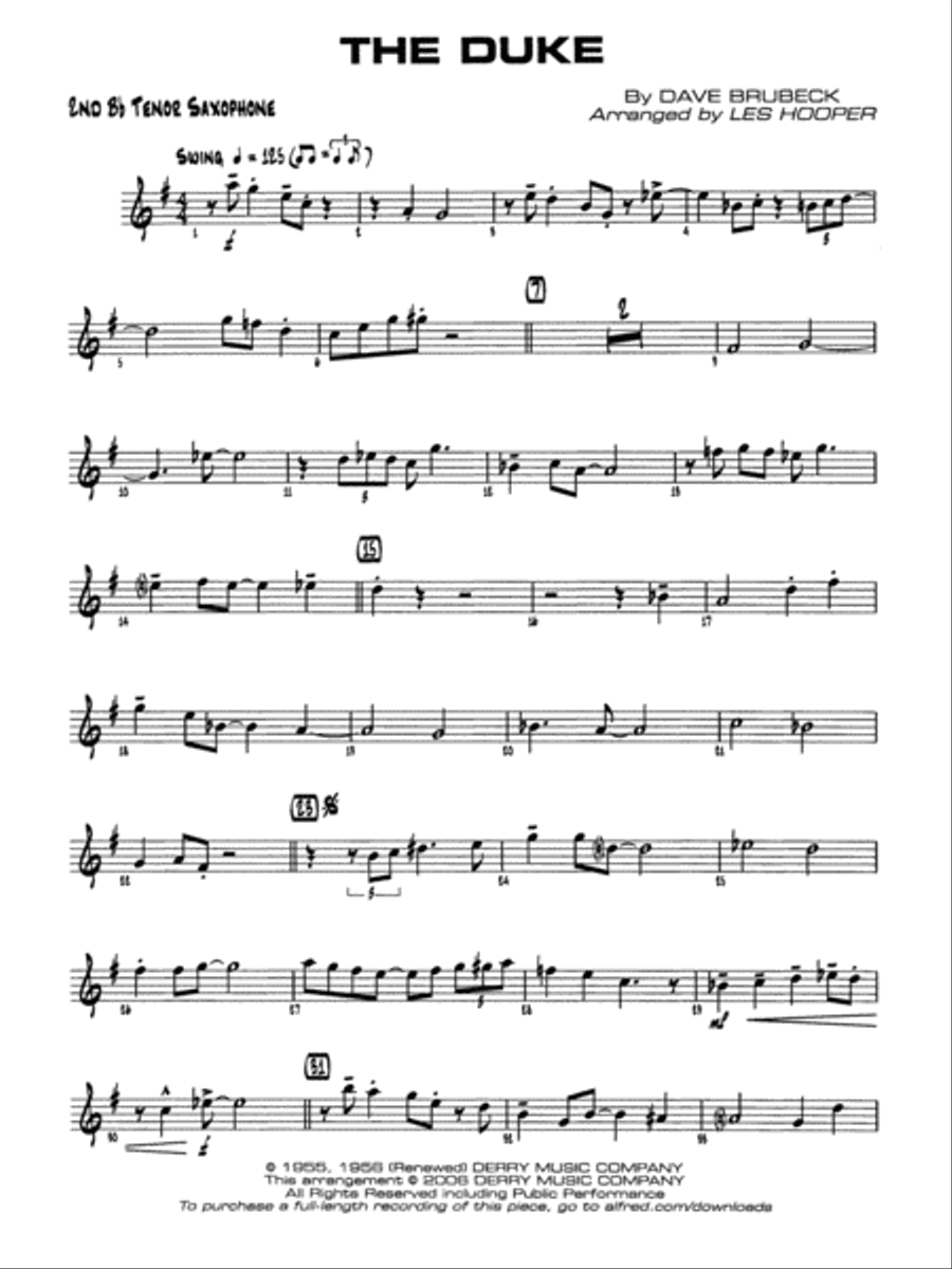 The Duke: 2nd B-flat Tenor Saxophone Jazz Ensemble scores gallery preview page 1