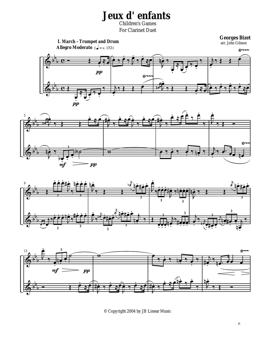 Bizet - Children's Games for Clarinet Duet Clarinet Duet scores gallery preview page 1