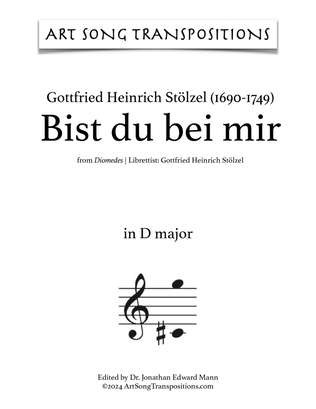 Book cover for STÖLZEL: Bist du bei mir (transposed to D major and D-flat major)