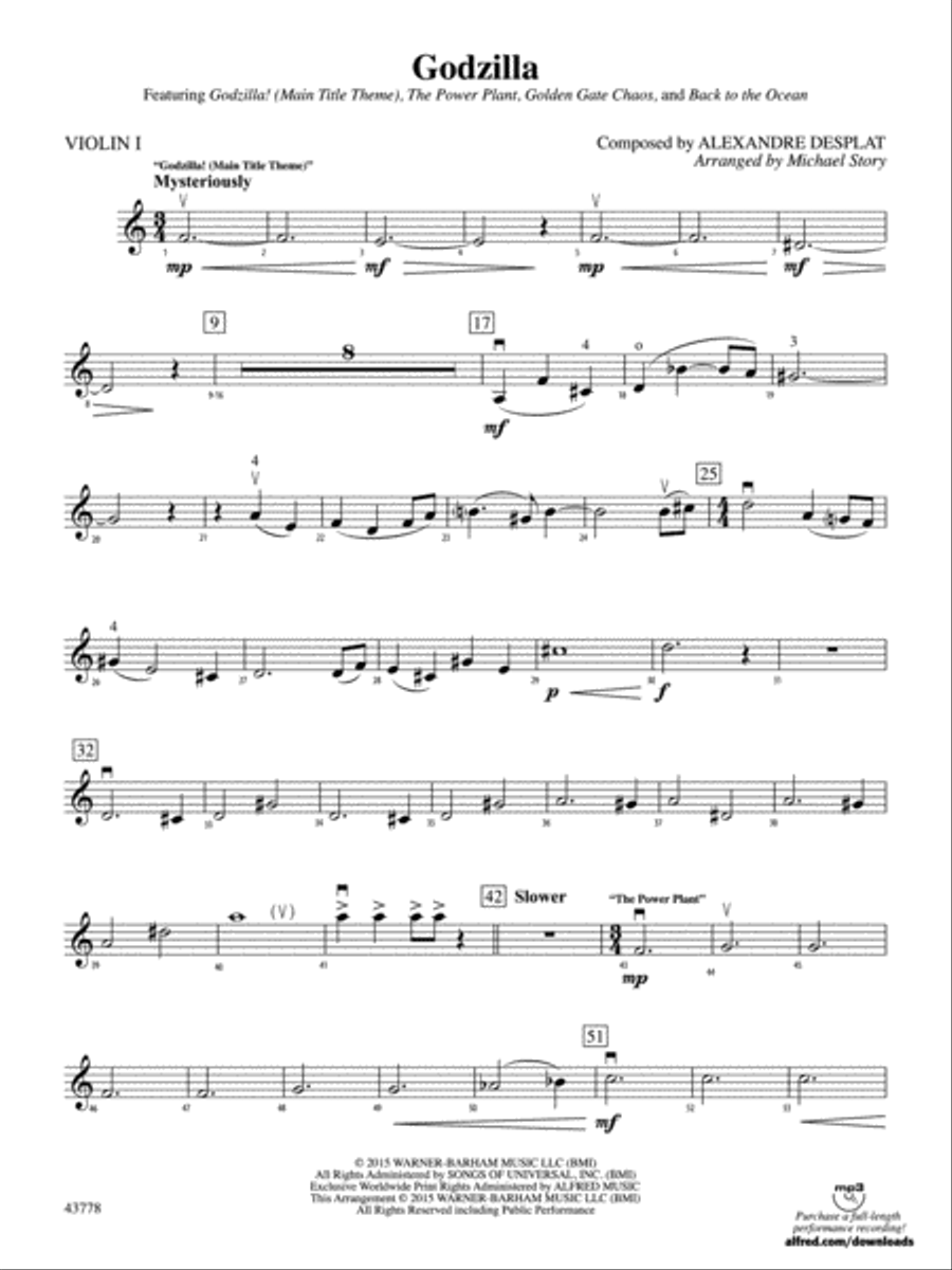 Godzilla: 1st Violin Full Orchestra scores gallery preview page 1