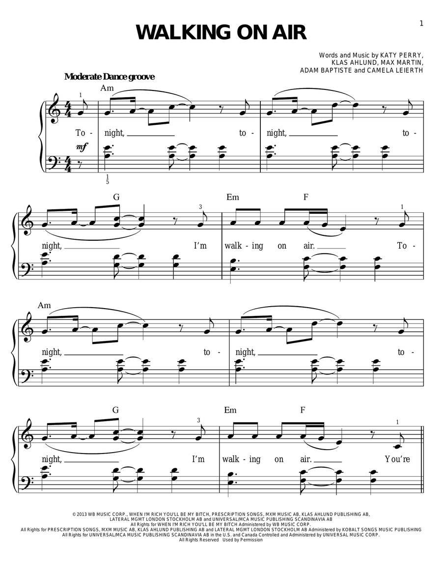 Walking On Air Walking On Air Easy Piano scores gallery preview page 1