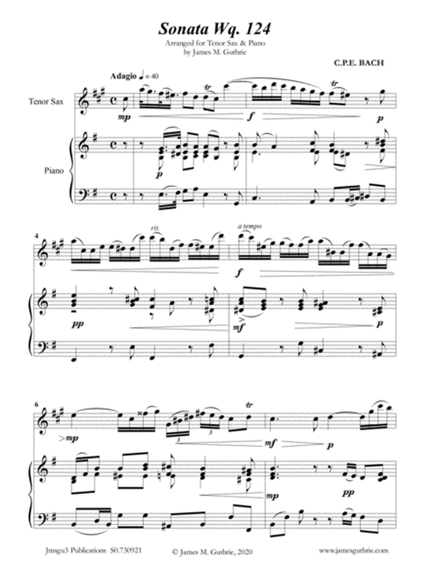 CPE BACH: Sonata in E Minor WQ124 for Tenor Sax & Piano image number null