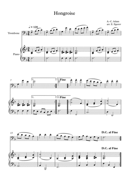 Hongroise, Adolphe-Charles Adam, For Trombone & Piano by Adolphe-Charles Adam Piano Accompaniment - Digital Sheet Music