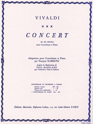 Book cover for Concerto In E Minor (double Bass & Piano)