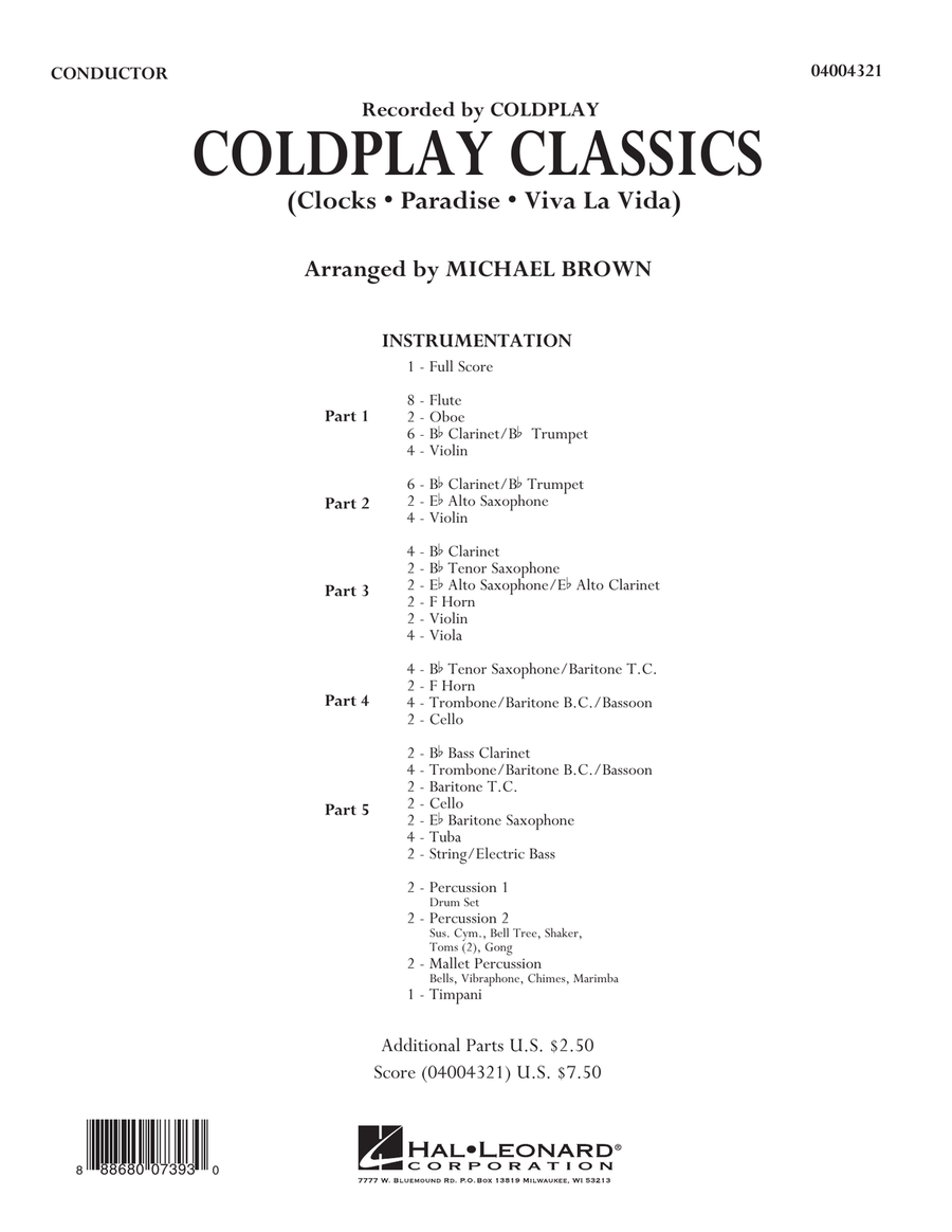 Coldplay Classics - Conductor Score (Full Score) Concert Band scores gallery preview page 1