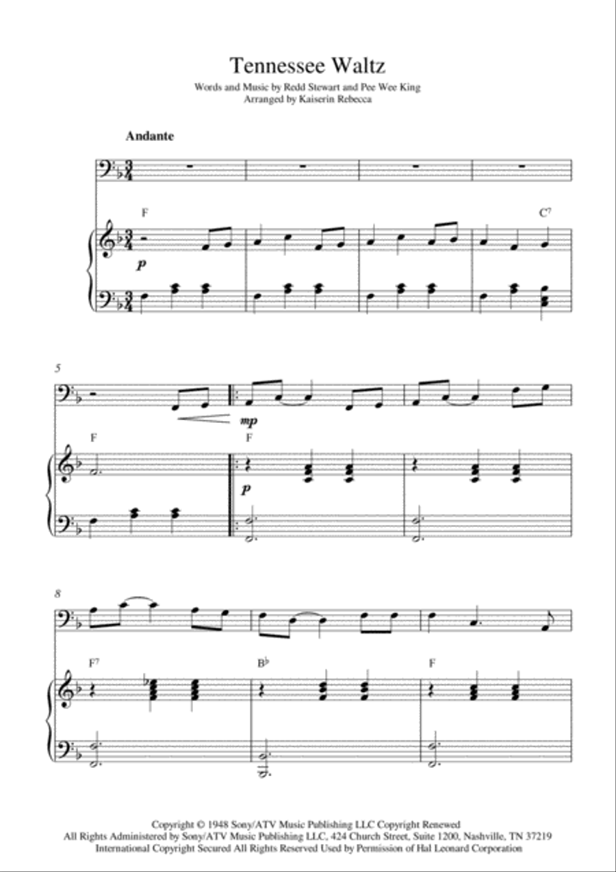 Tennessee Waltz Tennessee Waltz Piano scores gallery preview page 1