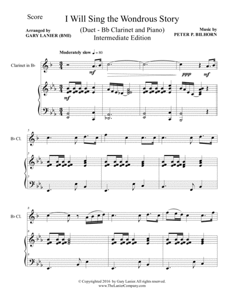 I WILL SING THE WONDROUS STORY (Intermediate Edition – Bb Clarinet & Piano with Parts) image number null