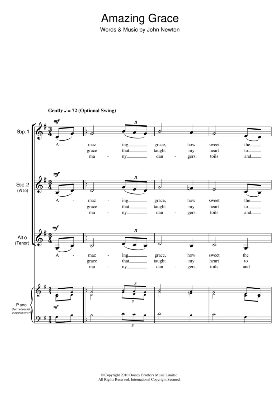 Amazing Grace (arr. Barrie Carson Turner) SSA scores gallery preview page 1