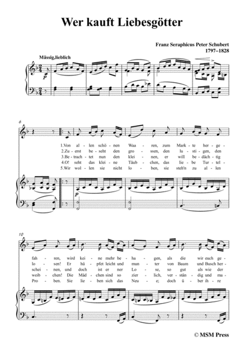 Schubert-Wer kauft Liebesgötter,in F Major,for Voice&Piano image number null