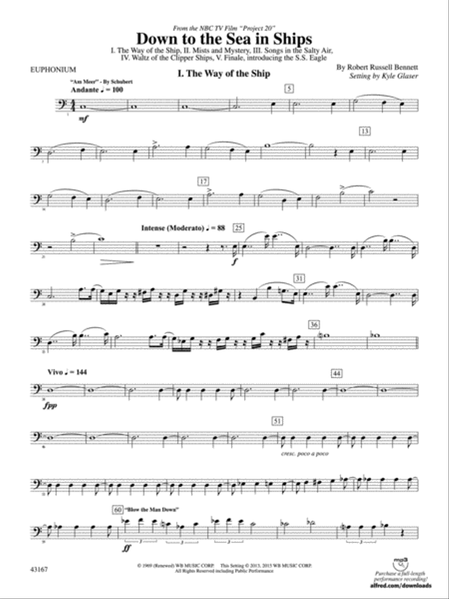 Down to the Sea in Ships (from the NBC TV Film Project 20): Baritone B.C. Concert Band scores gallery preview page 1