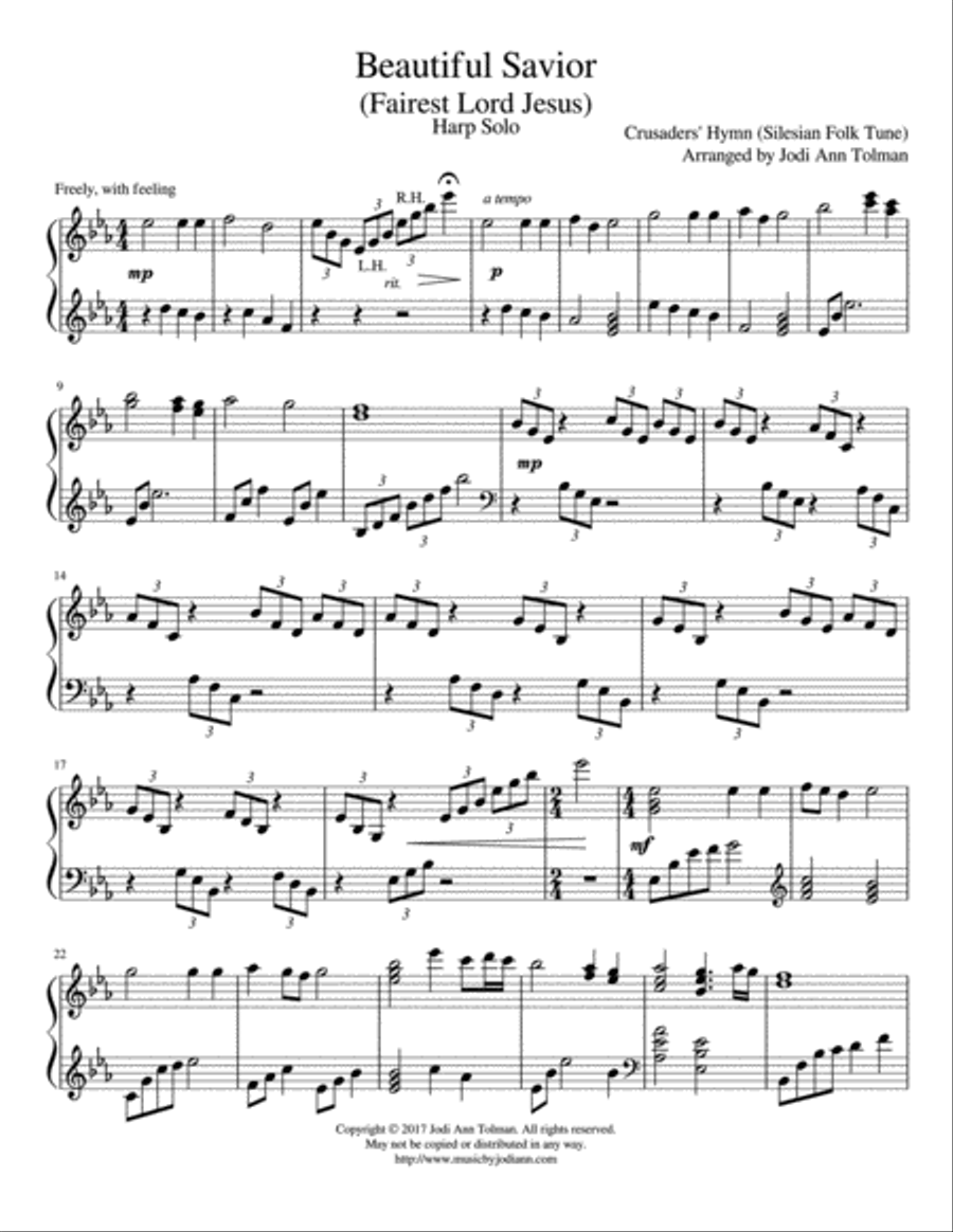 Beautiful Savior (Fairest Lord Jesus), Harp Solo Harp scores gallery preview page 3