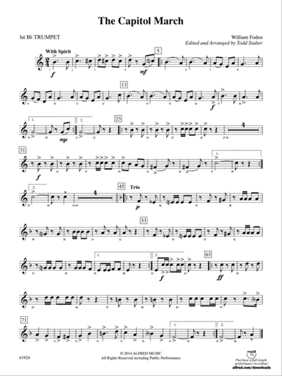 The Capitol March: 1st B-flat Trumpet Concert Band scores gallery preview page 1