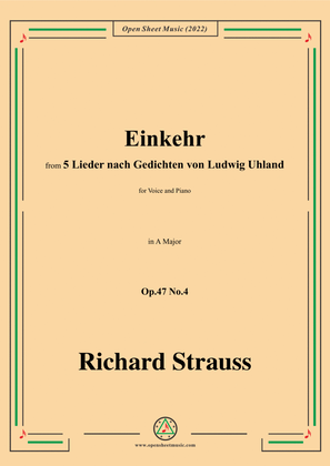 Book cover for Richard Strauss-Einkehr,in A Major,Op.47 No.4,for Voice and Piano