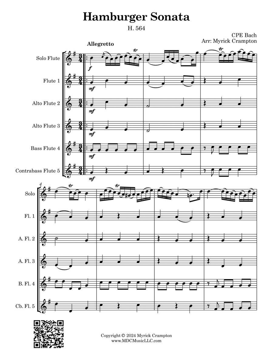 Hamburger Sonata H564 Flute Choir scores gallery preview page 1