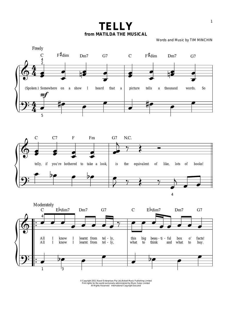 Telly Telly Easy Piano scores gallery preview page 1