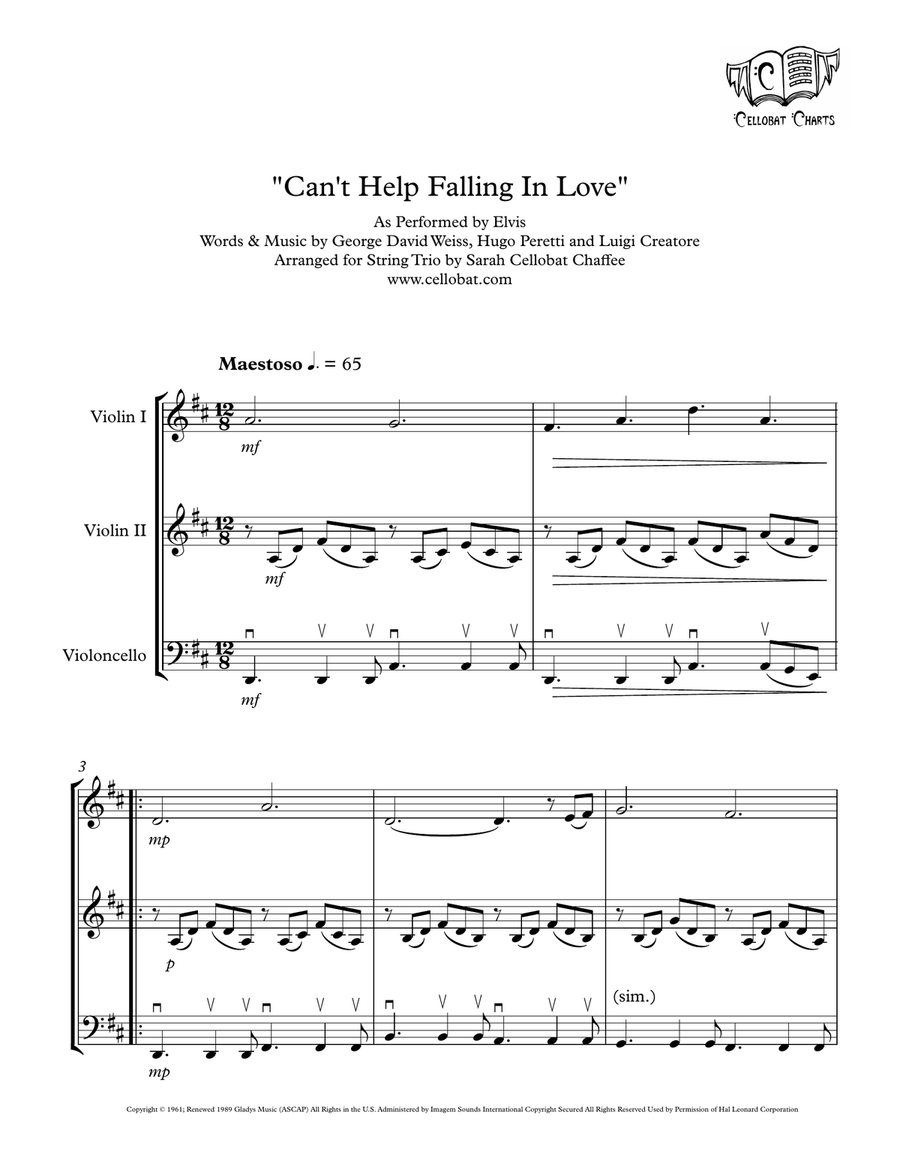 Can't Help Falling In Love String Trio scores gallery preview page 1