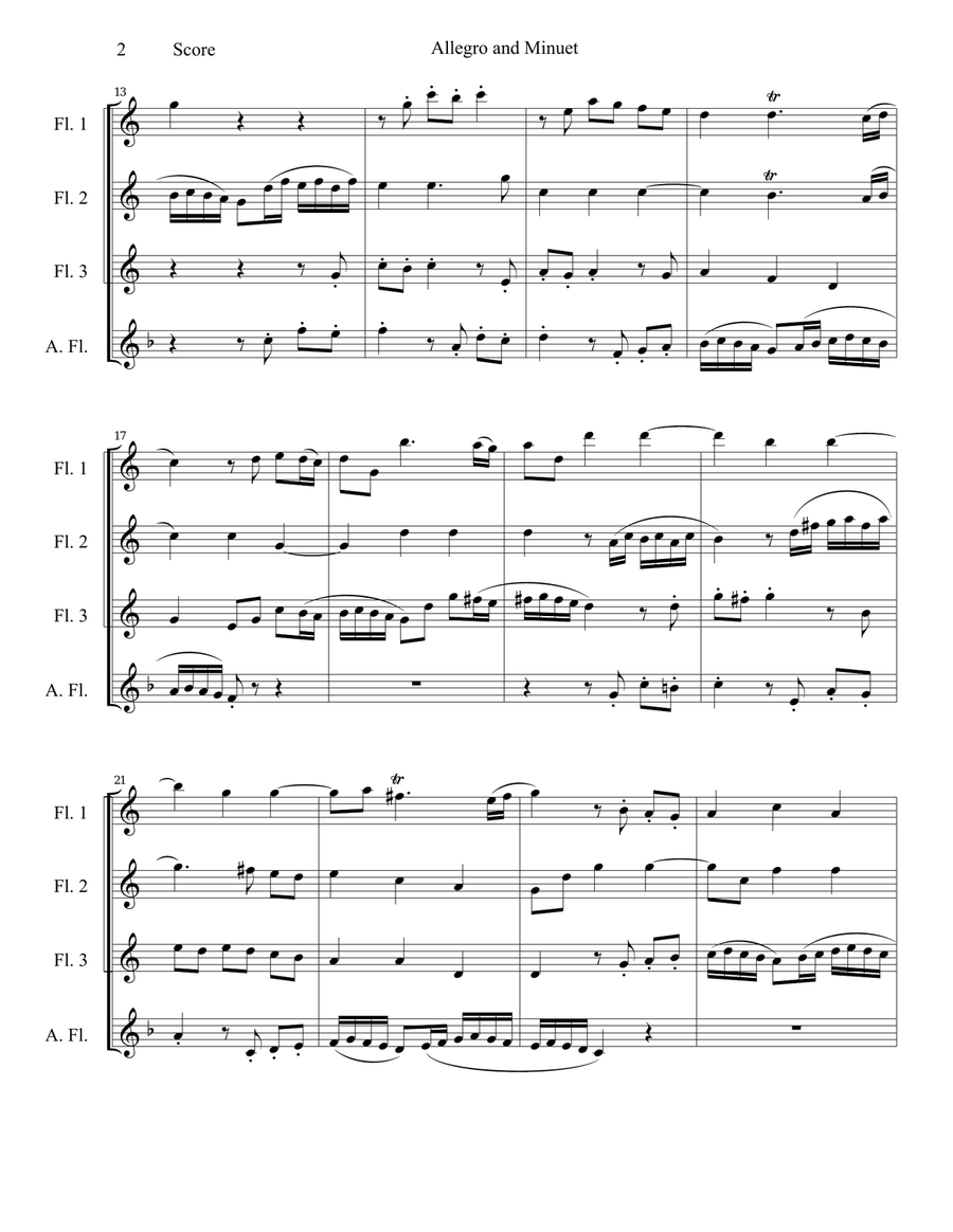 Allegro and Minuet for Flute Quartet Flute Quartet scores gallery preview page 3