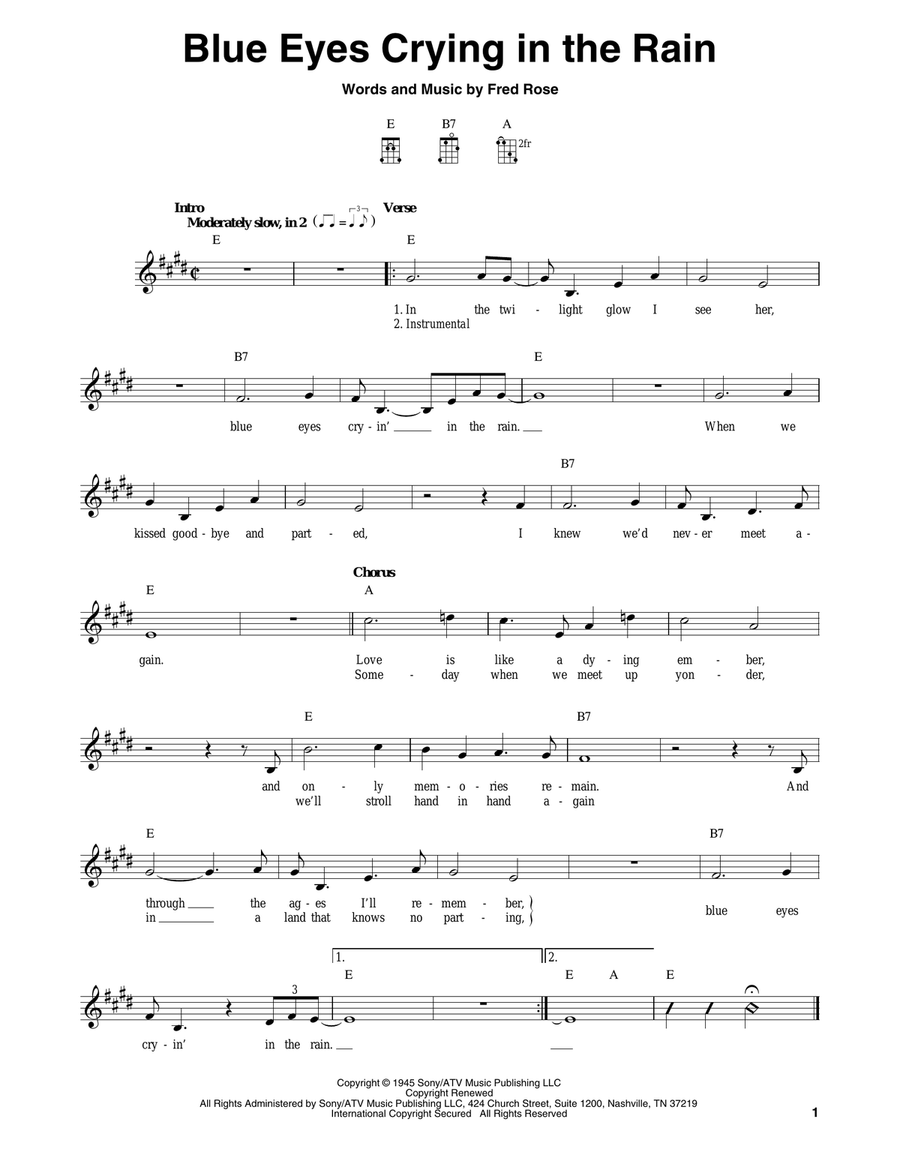 Blue Eyes Crying In The Rain Mandolin scores gallery preview page 1