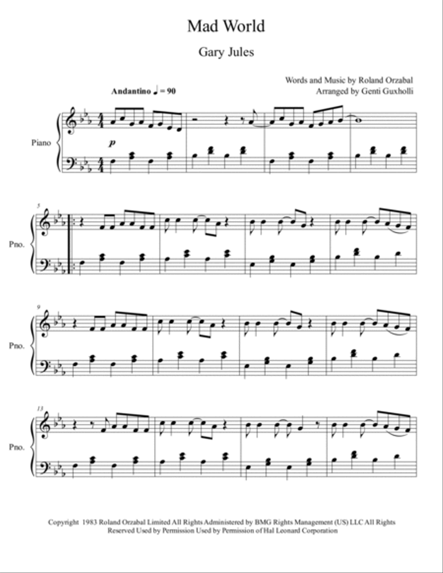 Mad World Piano Solo scores gallery preview page 2