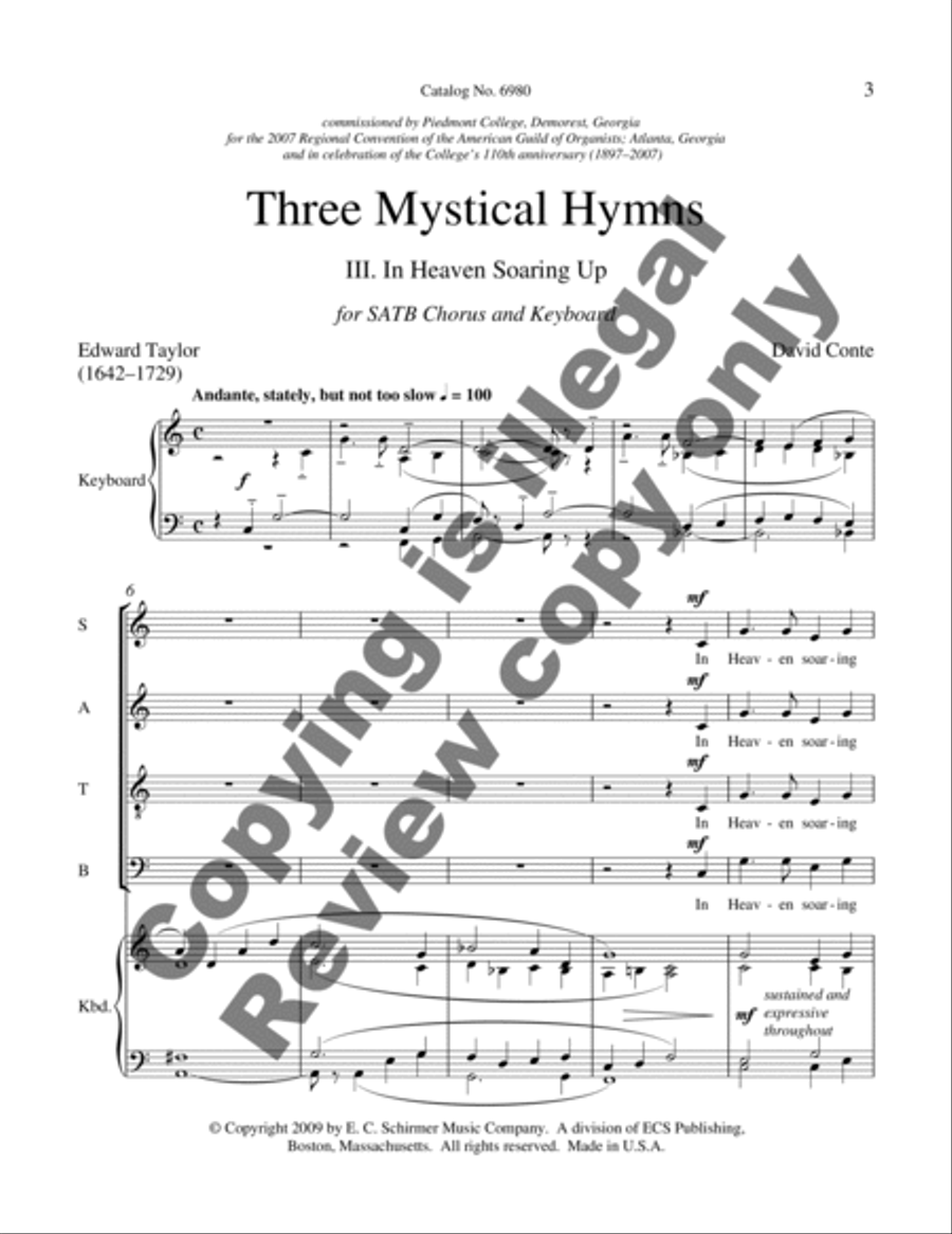 Three Mystical Hymns: 3 In Heaven Soaring Up 4-Part scores gallery preview page 8