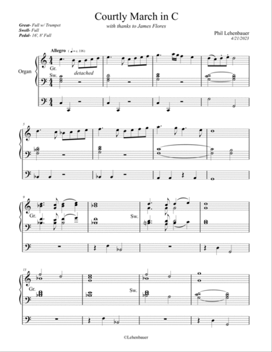 Courtly March in C, organ work by Phil Lehenbauer Organ Solo scores gallery preview page 2