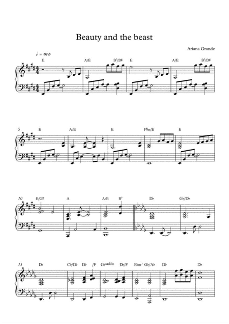 Beauty And The Beast Beauty And The Beast Piano Solo scores gallery preview page 1