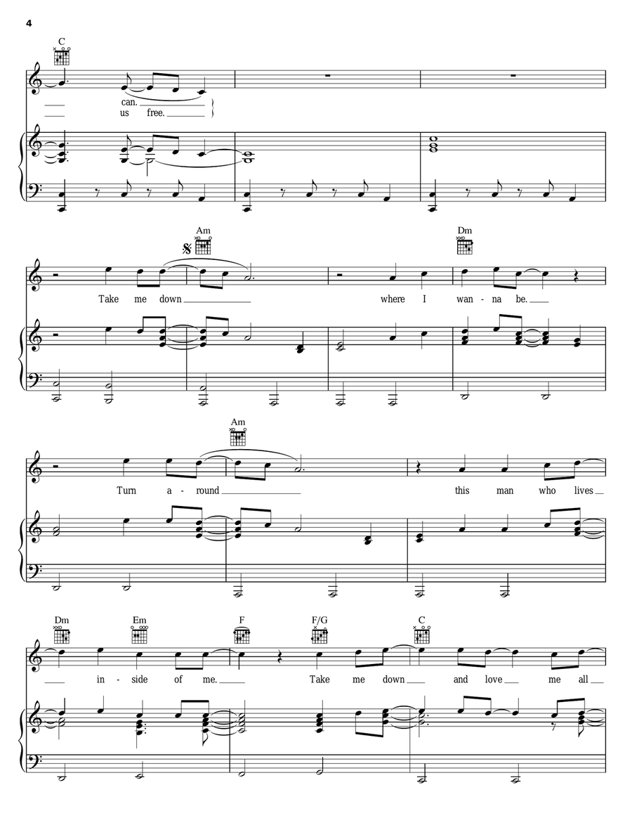 Take Me Down Take Me Down Piano, Vocal, Guitar scores gallery preview page 4