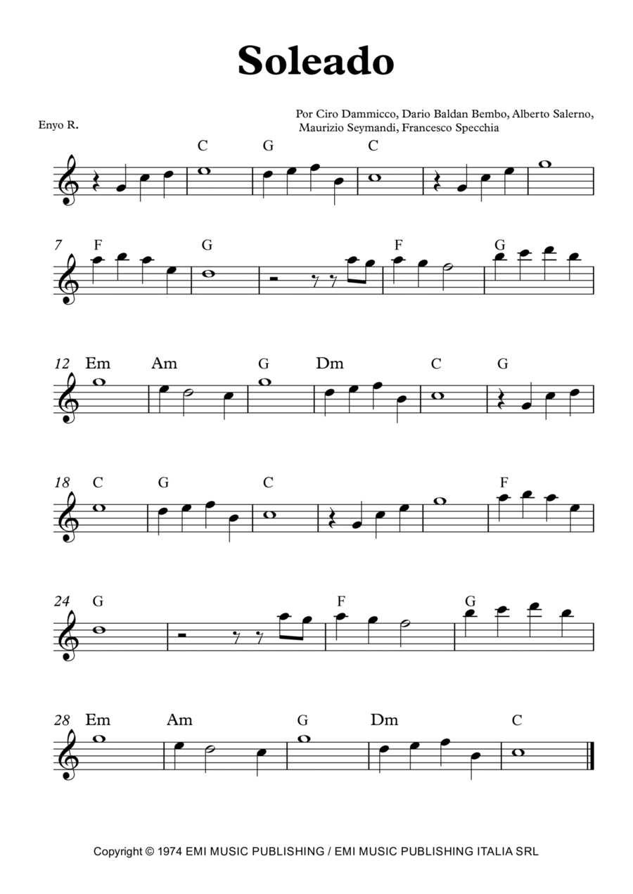Soleado Piano Solo scores gallery preview page 1