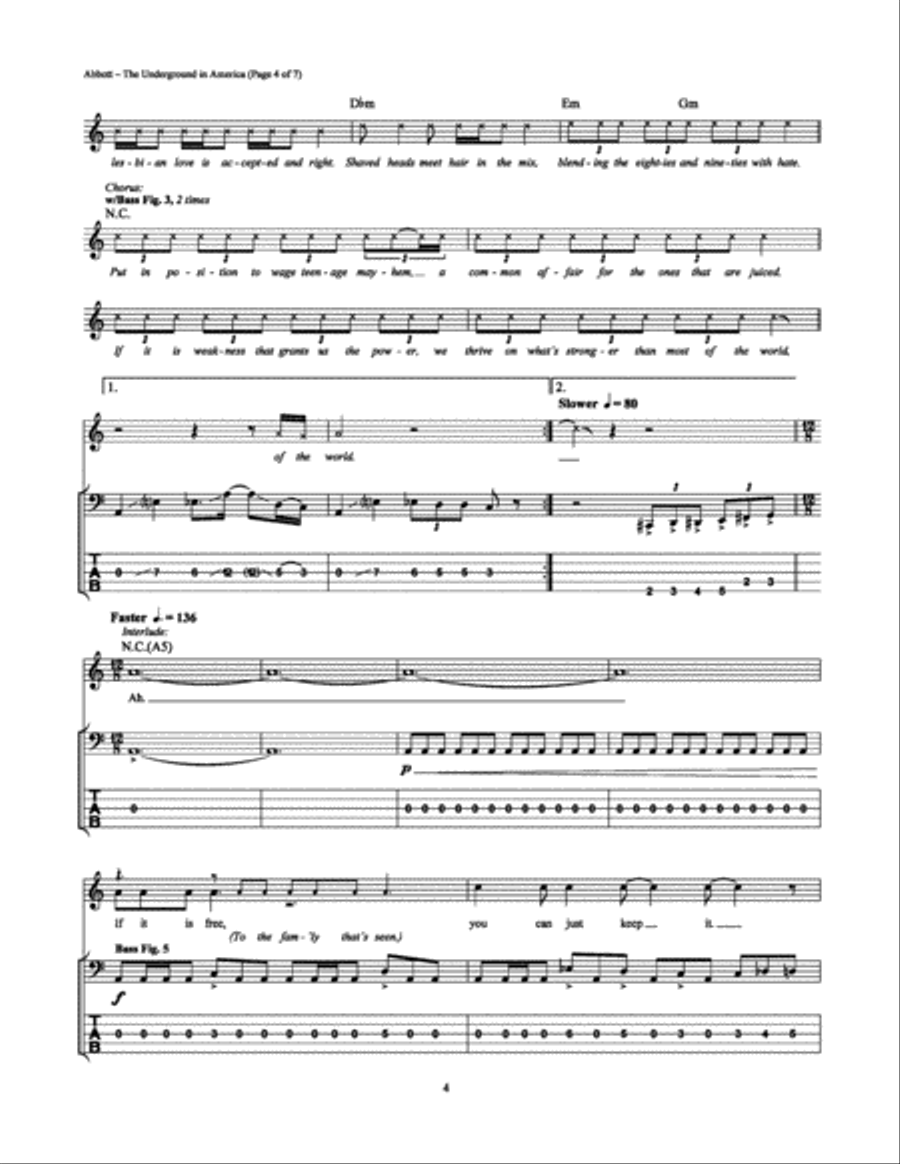 The Underground in America Bass Guitar Tablature scores gallery preview page 4