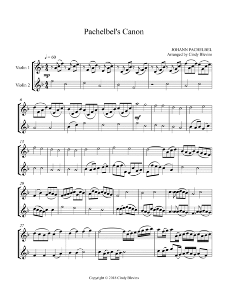 Pachelbel's Canon, for Violin Duet String Duet scores gallery preview page 2