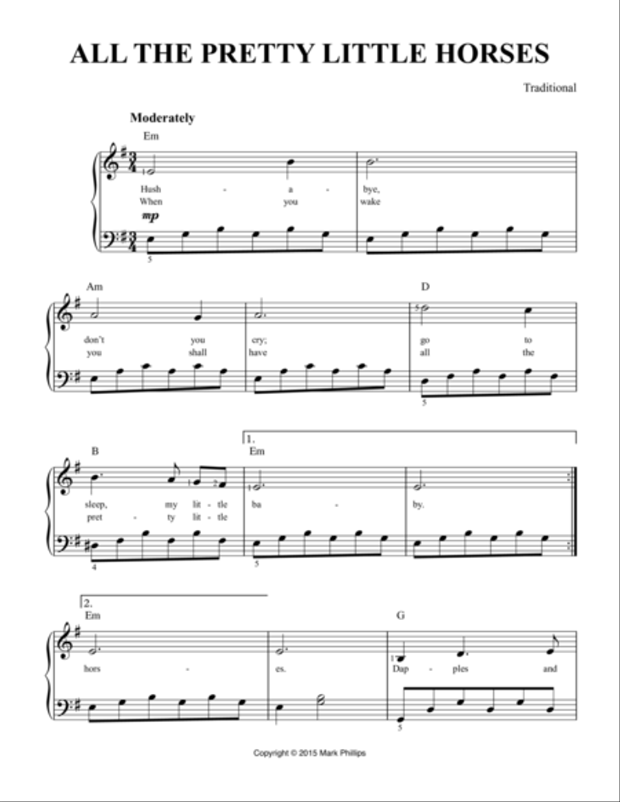 All the Pretty Little Horses Easy Piano scores gallery preview page 1