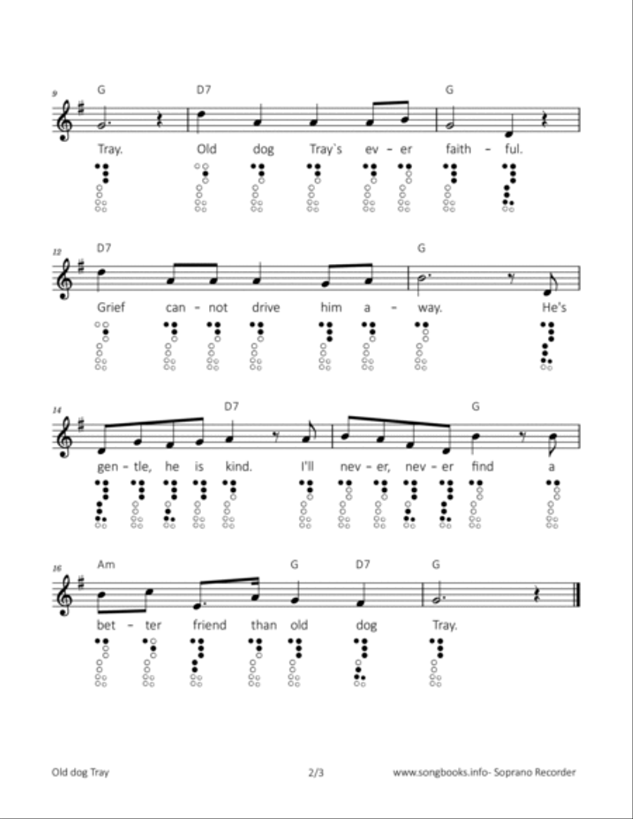 Old dog Tray Soprano Recorder scores gallery preview page 2