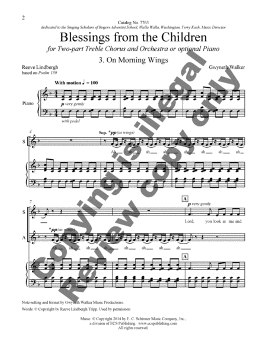 Blessings from the Children: 3. On Morning Wings 2-Part scores gallery preview page 2