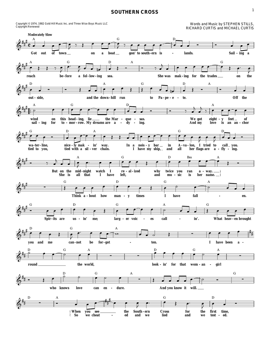 Southern Cross Southern Cross Electric Guitar scores gallery preview page 1