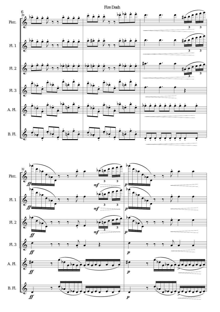Fire Dash (flute sextet) Flute Solo scores gallery preview page 6