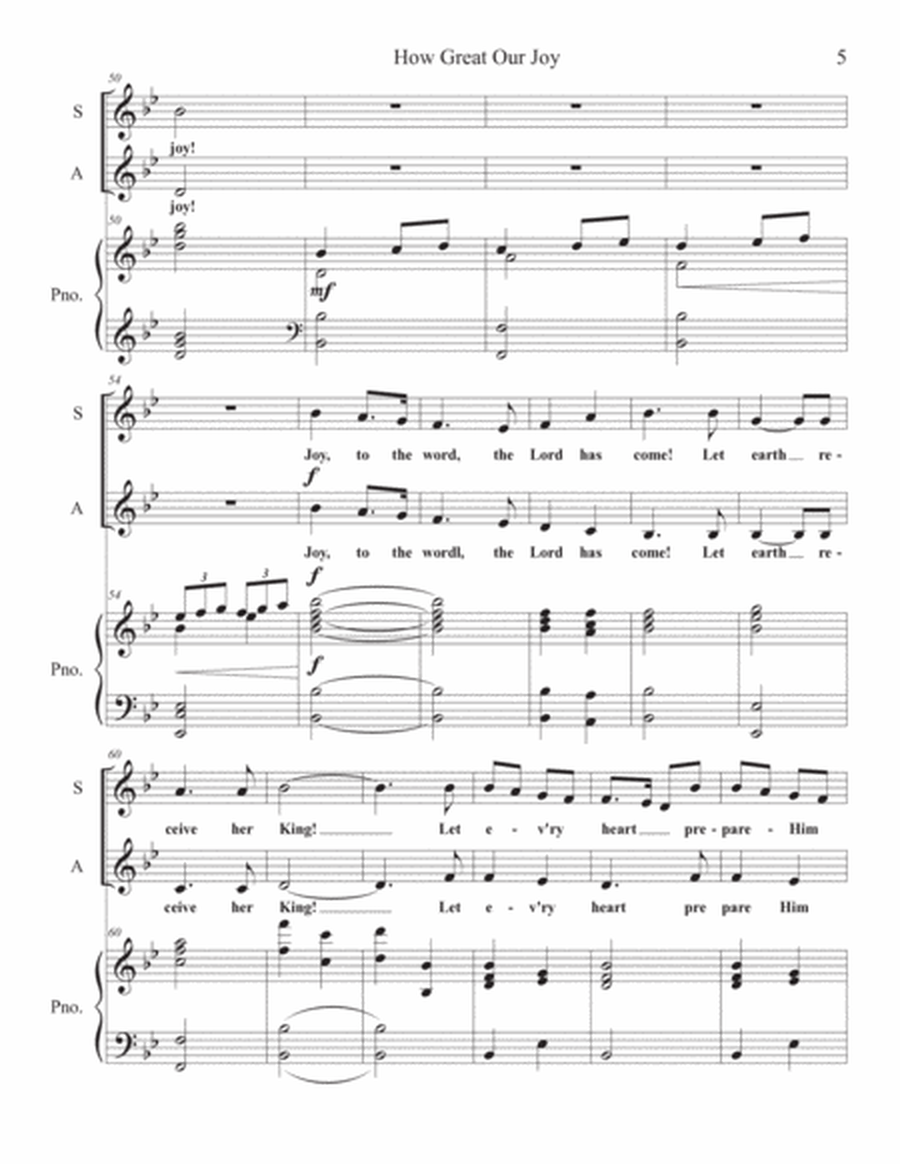 How Great Our Joy with excerpts from 'Joy to the World' arranged for 2 part Treble Choir image number null