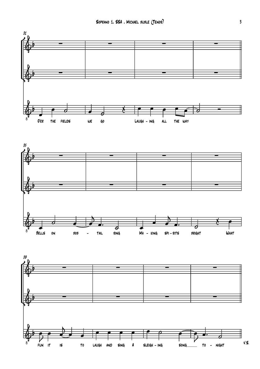 Michael Bublé - Jingle Bells (ft. The Puppini Sisters) - for SSA and Tenor solo SSA scores gallery preview page 3