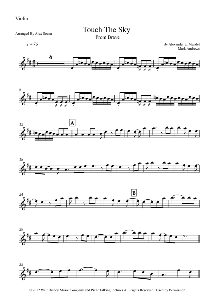 Touch The Sky Violin Solo scores gallery preview page 1