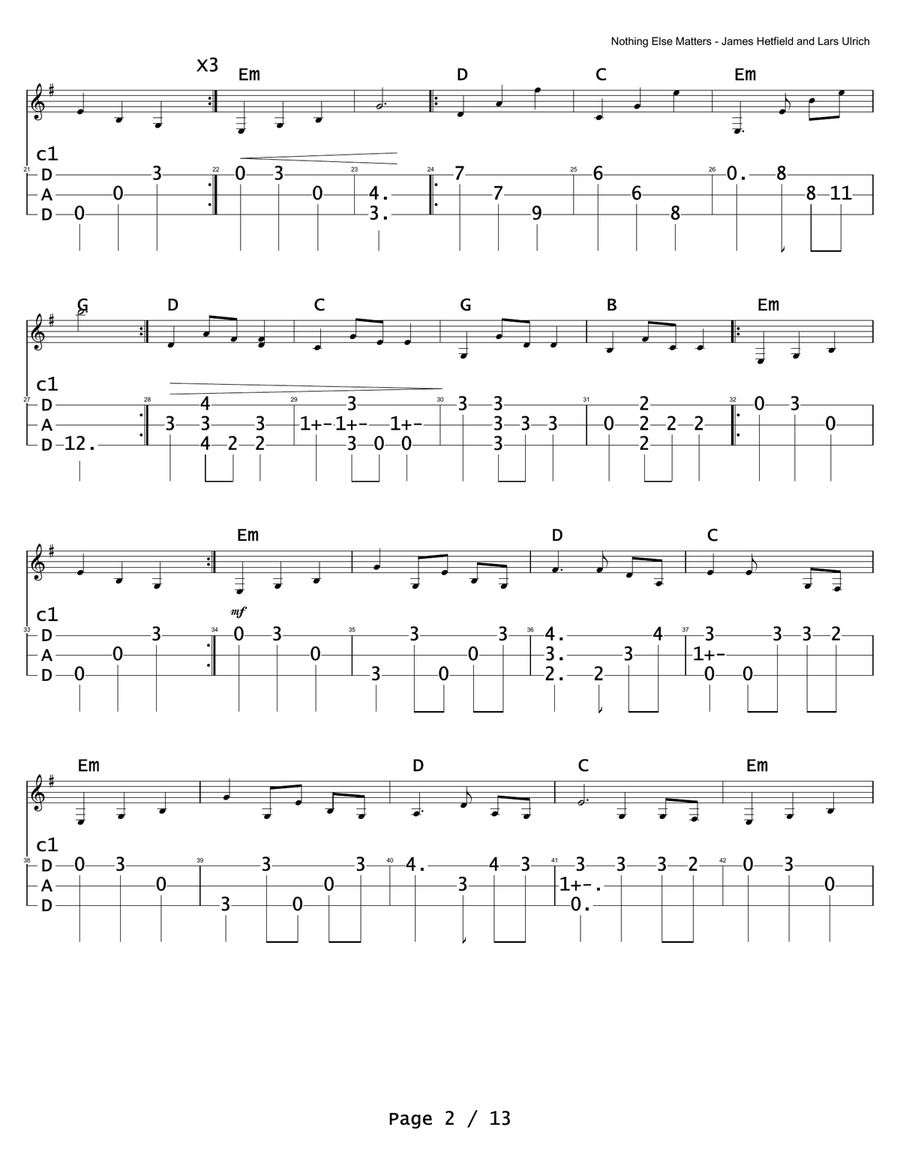 Nothing Else Matters Dulcimer scores gallery preview page 2
