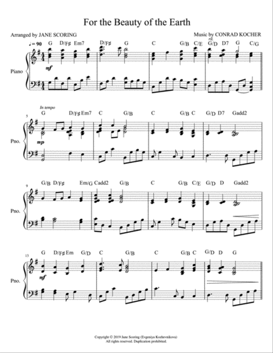 For the Beauty of the Earth (As with Gladness Men of Old) Piano Solo scores gallery preview page 2
