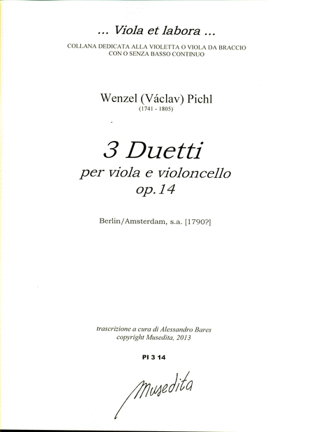 3 Duets for viola and cello op.14 (Berlin/Amsterdam, 1790 ca.)