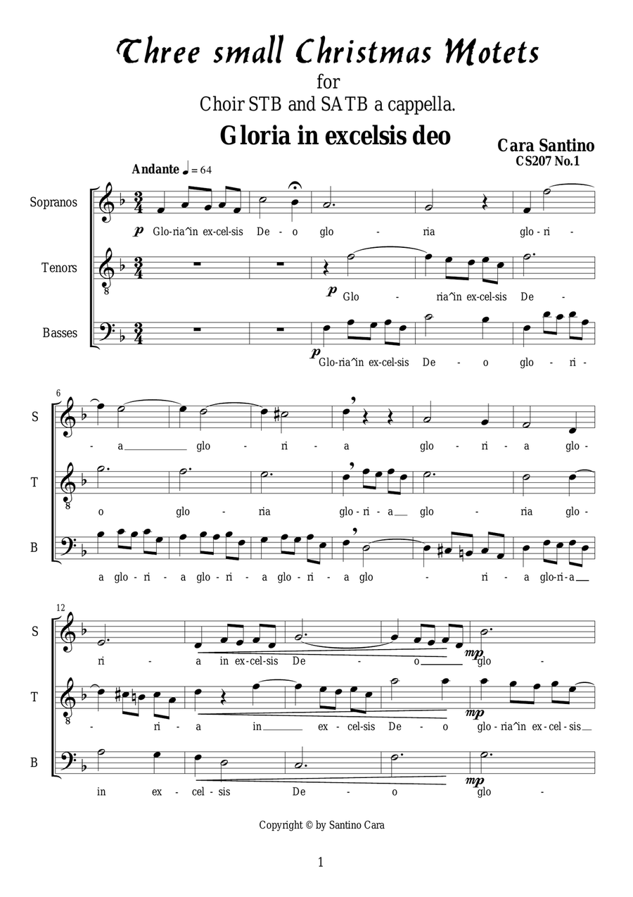 Three small Christmas motets for Choir STB and SATB a cappella STB scores gallery preview page 1
