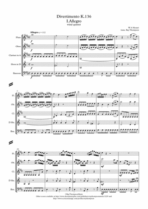 Book cover for Mozart: Divertimento in D "Salzburg Symphony No.1" K136 Mvt.1 - wind quintet