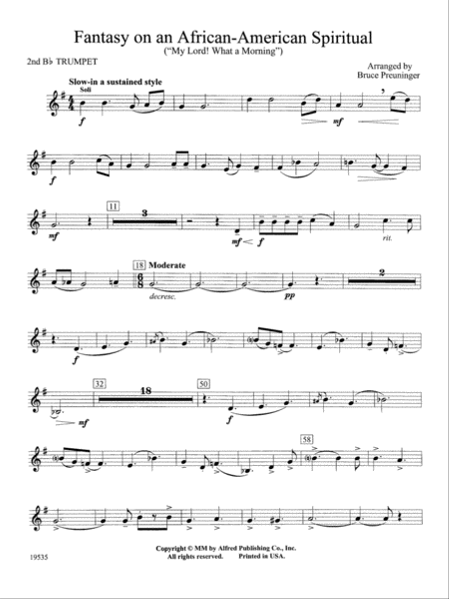 Fantasy on an African-American Spiritual: 2nd B-flat Trumpet Concert Band scores gallery preview page 1