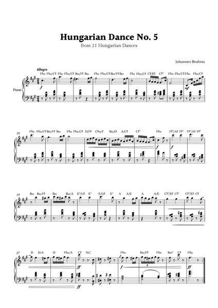 Hungarian Dance No. 5 by Brahms for Piano with Chords image number null