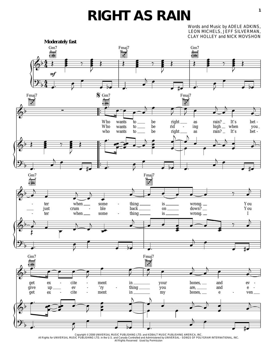 Right As Rain Right As Rain Piano, Vocal, Guitar scores gallery preview page 1