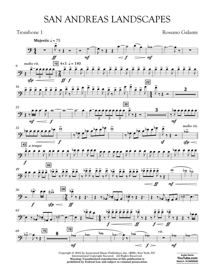 San Andreas Landscapes - Trombone 1 Trombone scores gallery preview page 1