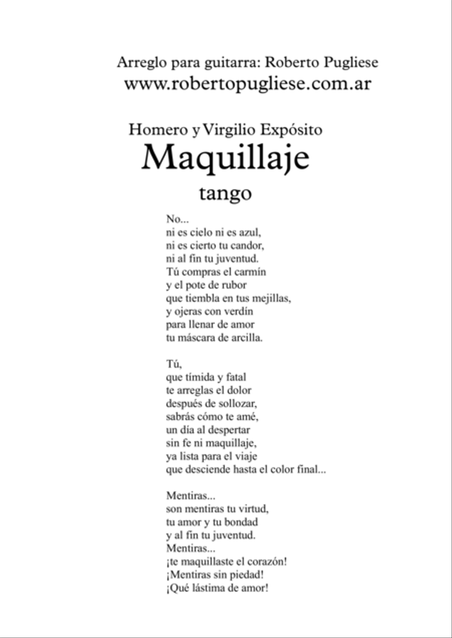 Maquillaje - Tango (Homero y Virgilio Expósito) Classical Guitar scores gallery preview page 2